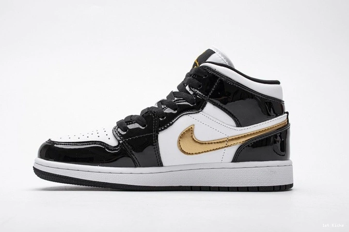 1 Black Gold  Mid Jordan Patent  White 852542-007 0410